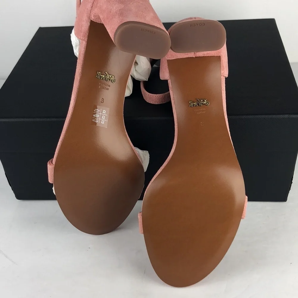 NEW Coach Chain Link Strap Suede Peep Toe Ankle Strap Sandals Heels 8